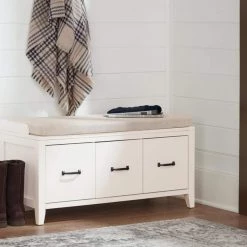 Home Decorators Collection Whitford White Wood Entryway Bench with Cushion and Concealed Storage (38 in. W x 19 in. H) -Home Decorators Soldes white home decorators collection dining benches sk19330ar1 w 40 1000