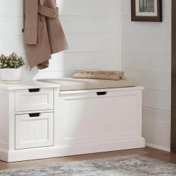 Home Decorators Collection White Wood Entryway Bench with Flip Top and Concealed Storage (46 in. W x 20 in. H) -Home Decorators Soldes white home decorators collection dining benches sk19331br1 w 40 1000