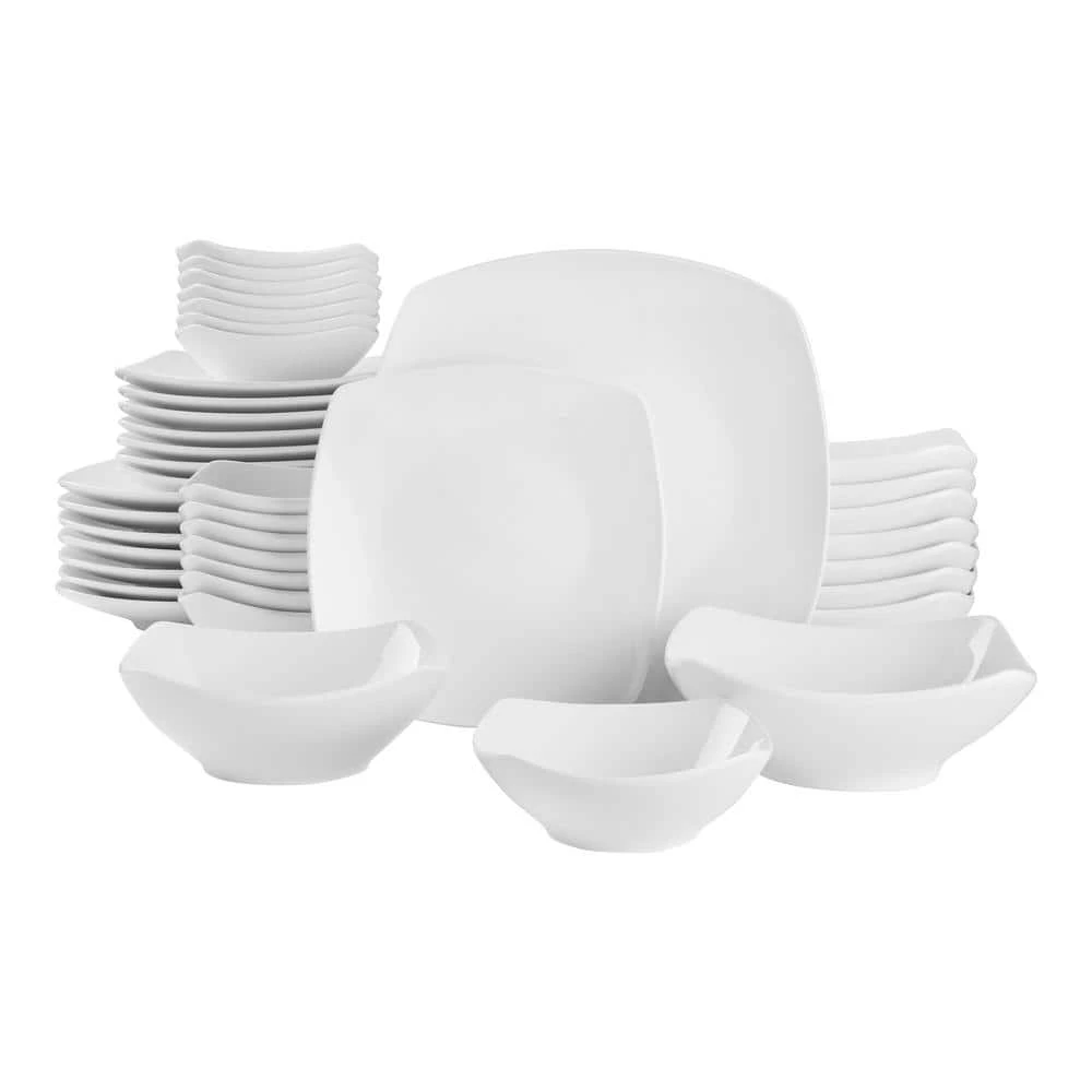 Home Decorators Collection 40-Piece Ceramic Soft Square Dinnerware Set in White (Service for 8) 3 Home Decorators Collection 40-Piece Ceramic Soft Square Dinnerware Set in White (Service for 8)