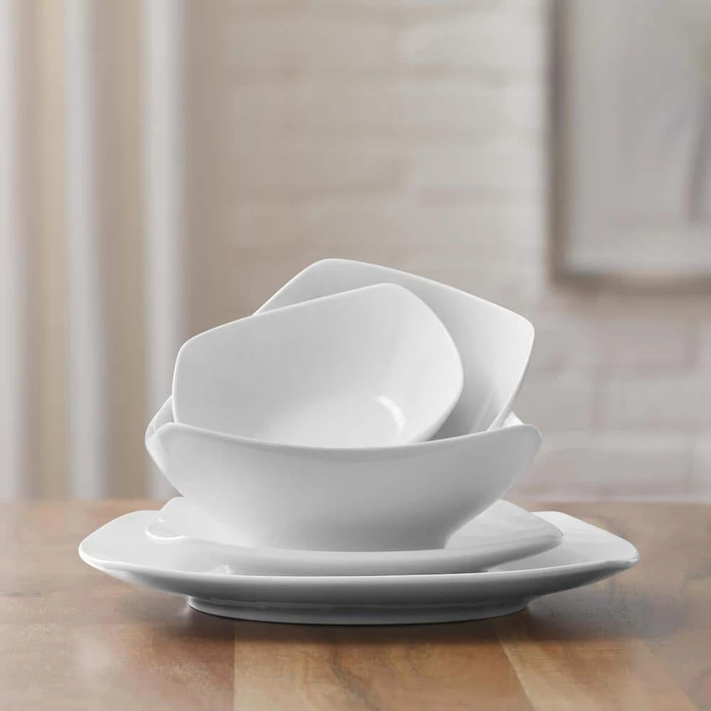 Home Decorators Collection 40-Piece Ceramic Soft Square Dinnerware Set in White (Service for 8) 6 Home Decorators Collection 40-Piece Ceramic Soft Square Dinnerware Set in White (Service for 8) - Image 4