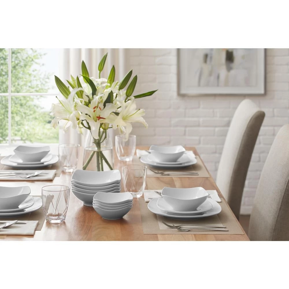 Home Decorators Collection 40-Piece Ceramic Soft Square Dinnerware Set in White (Service for 8) 4 Home Decorators Collection 40-Piece Ceramic Soft Square Dinnerware Set in White (Service for 8) - Image 2