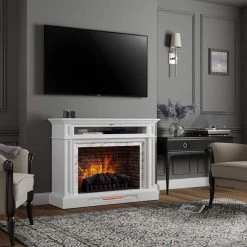 Home Decorators Collection Keighley 52 in. Freestanding Faux Marble Surround Electric Fireplace TV Stand in White -Home Decorators Soldes white home decorators collection freestanding electric fireplaces 1557fm 33 201 40 1000