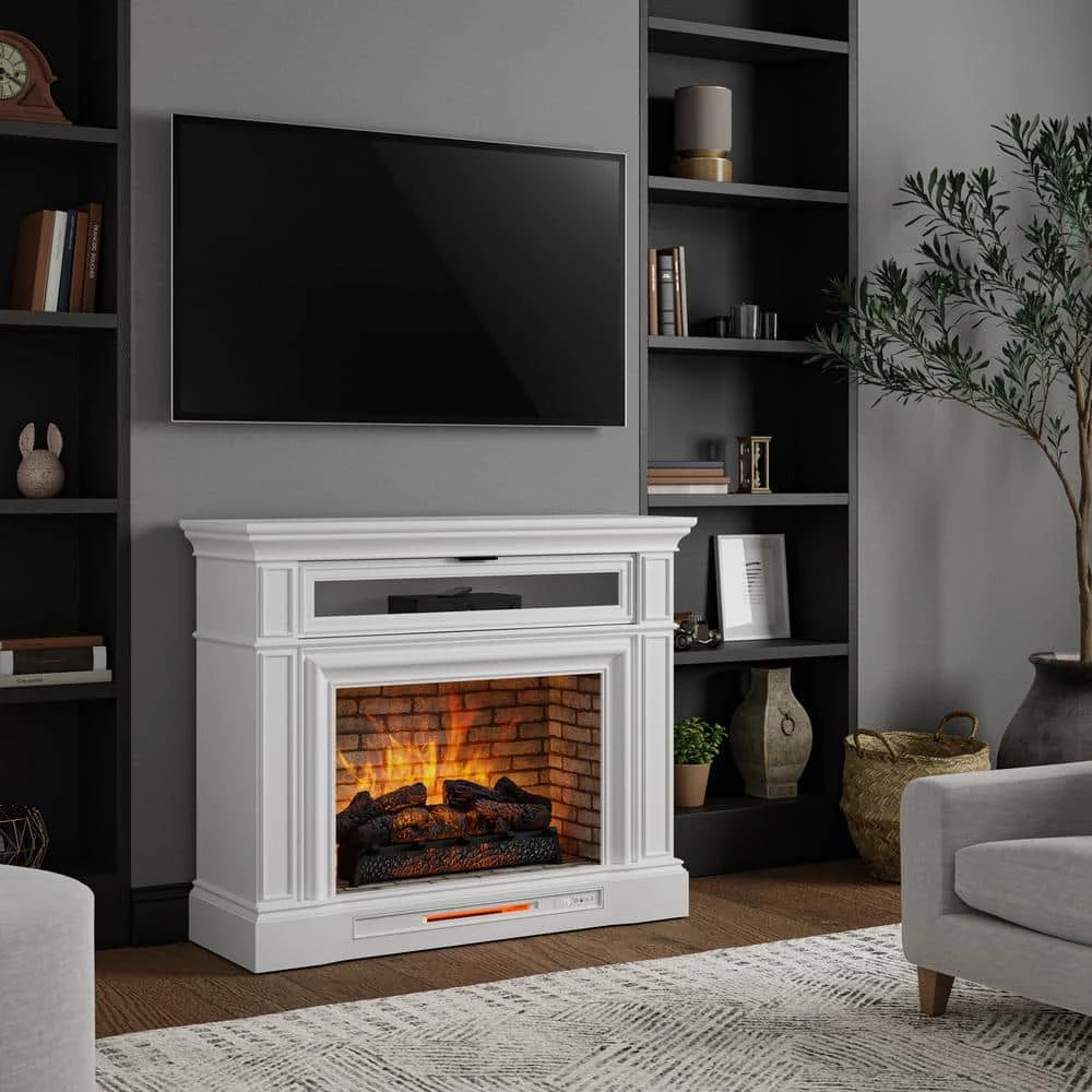 Home Decorators Collection Pinery 47.125 in. Freestanding Electric Fireplace TV Stand in White 3 Home Decorators Collection Pinery 47.125 in. Freestanding Electric Fireplace TV Stand in White