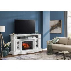 Home Decorators Collection Parkbridge 68 in. Freestanding Electric Fireplace TV Stand in White with KD Insert -Home Decorators Soldes white home decorators collection freestanding electric fireplaces 2357fmm 26 201 66 1000