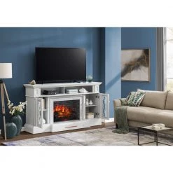 Home Decorators Collection Parkbridge 68 in. Freestanding Electric Fireplace TV Stand in White with KD Insert -Home Decorators Soldes white home decorators collection freestanding electric fireplaces 2357fmm 26 201 fa 1000