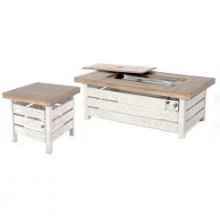 Home Decorators Collection Sunbury 48 in. Steel LP Gas White Low Profile Wood-Look Tile Top Fire Pit with Tank Holder (Fire Pit) (Box 1)