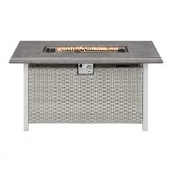 Home Decorators Collection Anaheim 49 in. x 25.5 in. Square Aluminum and Stainless Steel White Gas Fire Pit with Concrete-Look Tile Top