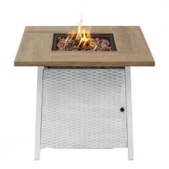 Home Decorators Collection Tucson 30 in. x 25.5 in. Square Steel White Wood-look Tile Top LP Gas Fire Pit