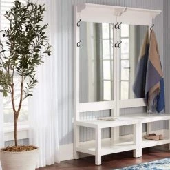 Home Decorators Collection Baythorn White Finish Wood Hall Tree with Mirror (25 in. W x 72 in. H) -Home Decorators Soldes white home decorators collection hall trees eh 03 31 1000