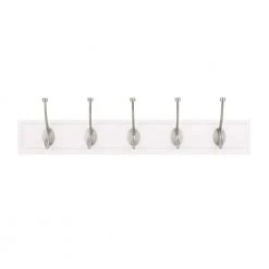 Home Decorators Collection 27 in. White Rack with 5 Satin Nickel Hooks
