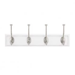 Home Decorators Collection 18 in. White Snap Install Hook Rack with 4 Satin Nickel Pill Top Hooks