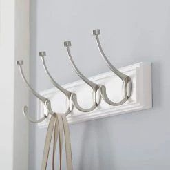 Home Decorators Collection 18 in. White Snap Install Hook Rack with 4 Satin Nickel Pill Top Hooks -Home Decorators Soldes white home decorators collection hooks 63096 77 1000