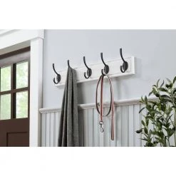 Home Decorators Collection Snap Install 27 in. White Hook Rack with 5 Matte Black Hooks -Home Decorators Soldes white home decorators collection hooks 64151 31 1000