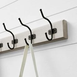 Home Decorators Collection Snap Install 27 in. Farmhouse White Hook Rack with 6 Matte Black Hooks -Home Decorators Soldes white home decorators collection hooks 64181 1f 1000