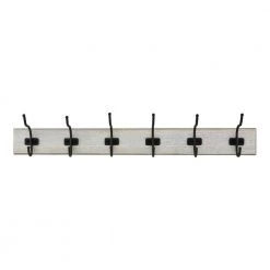 Home Decorators Collection Snap Install 27 in. Farmhouse White Hook Rack with 6 Matte Black Hooks