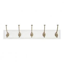Home Decorators Collection Snap Install 27 in. White Hook Rack with 5 Champagne Bronze Pill Top Hooks