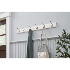 Home Decorators Collection 35 in. White Hook Rack with 6 and Satin Nickel Heavy Duty Hooks -Home Decorators Soldes white home decorators collection hooks 64251 31 1000