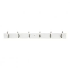 Home Decorators Collection 35 in. White Hook Rack with 6 and Satin Nickel Heavy Duty Hooks