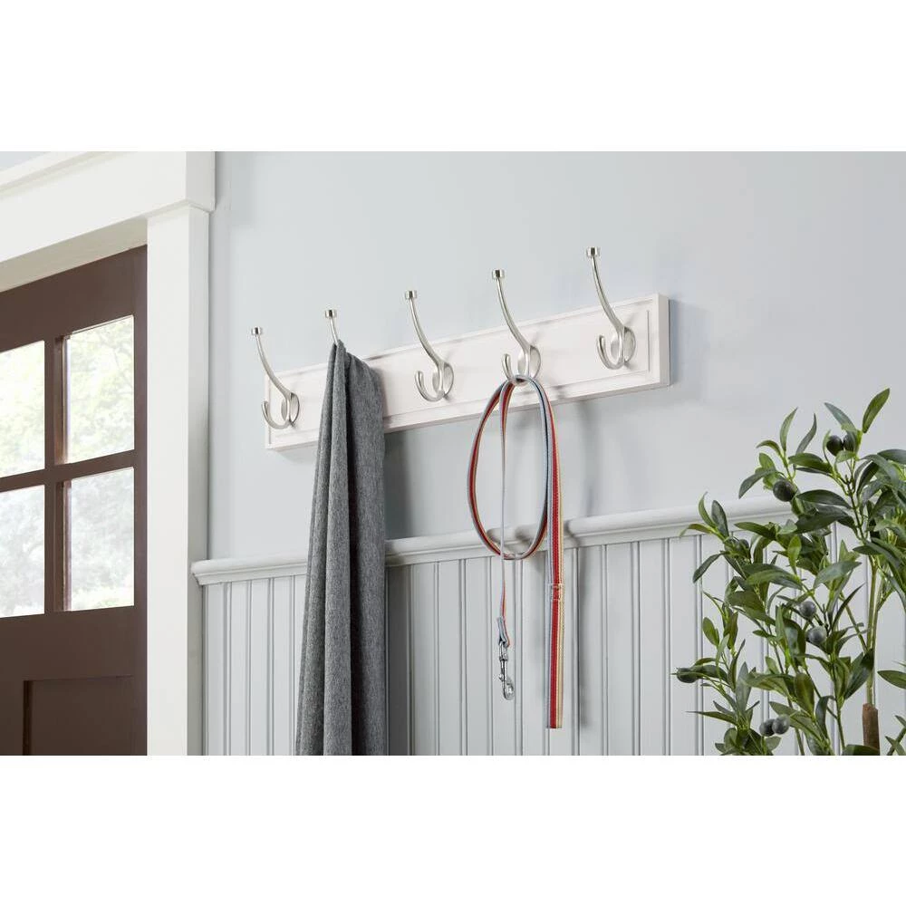 Home Decorators Collection Snap Install 27 in. White Hook Rack with 5 Satin Nickel Pilltop Hooks 7 Home Decorators Collection Snap Install 27 in. White Hook Rack with 5 Satin Nickel Pilltop Hooks - Image 5