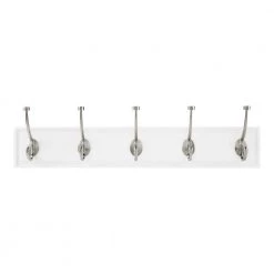 Home Decorators Collection Snap Install 27 in. White Hook Rack with 5 Satin Nickel Pilltop Hooks