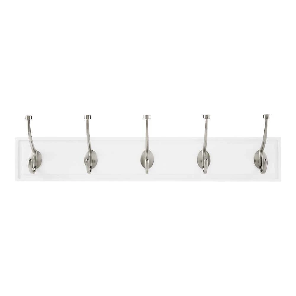 Home Decorators Collection Snap Install 27 in. White Hook Rack with 5 Satin Nickel Pilltop Hooks 3 Home Decorators Collection Snap Install 27 in. White Hook Rack with 5 Satin Nickel Pilltop Hooks