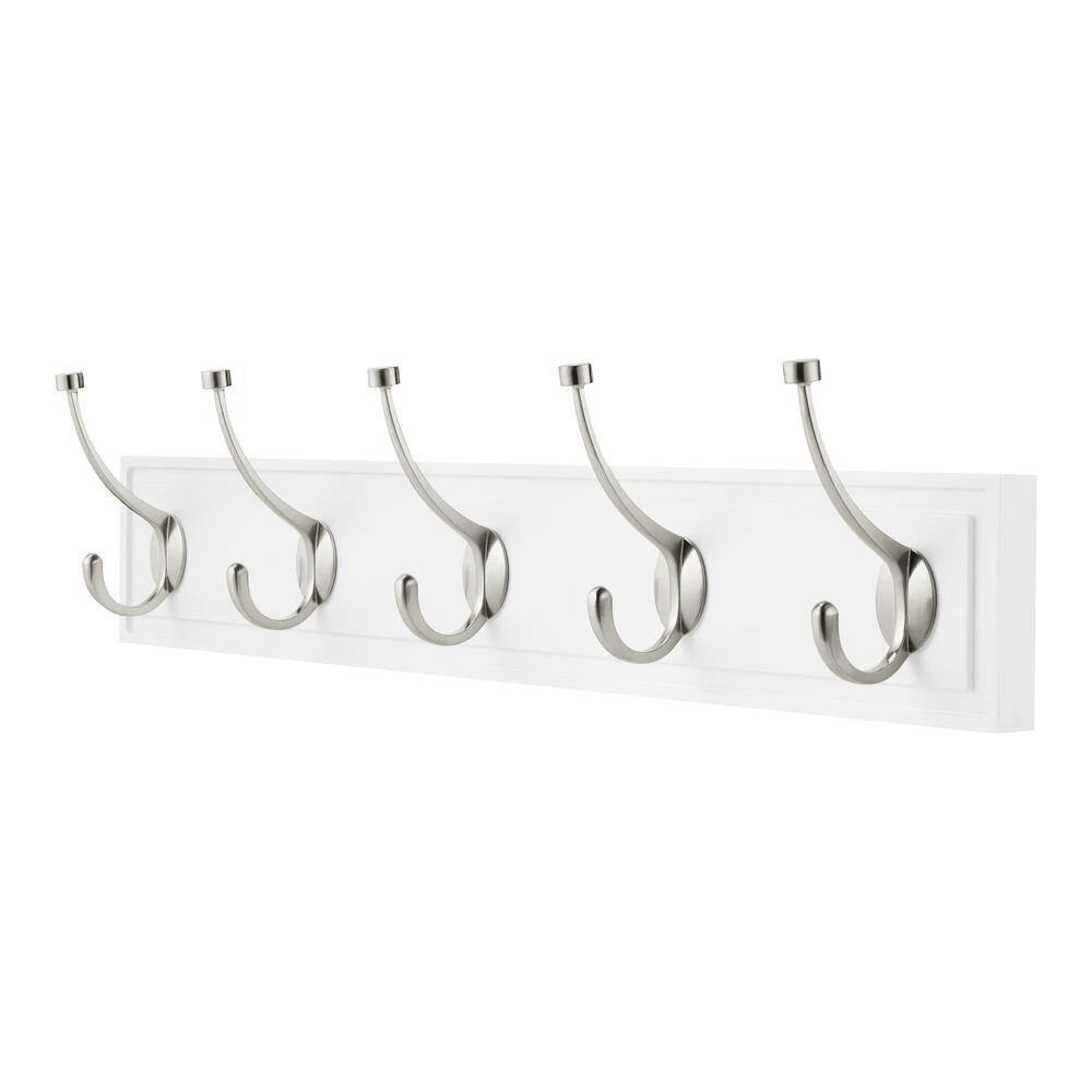 Home Decorators Collection Snap Install 27 in. White Hook Rack with 5 Satin Nickel Pilltop Hooks 4 Home Decorators Collection Snap Install 27 in. White Hook Rack with 5 Satin Nickel Pilltop Hooks - Image 2