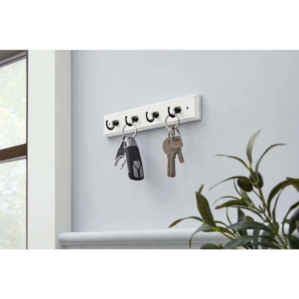 Home Decorators Collection 9 in. White Key Rack with 4 Matte Black Hooks 7 Home Decorators Collection 9 in. White Key Rack with 4 Matte Black Hooks - Image 5