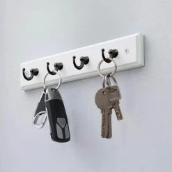 Home Decorators Collection 9 in. White Key Rack with 4 Matte Black Hooks 9 Home Decorators Collection 9 in. White Key Rack with 4 Matte Black Hooks -Home Decorators Soldes white home decorators collection hooks 64321 4f 1000
