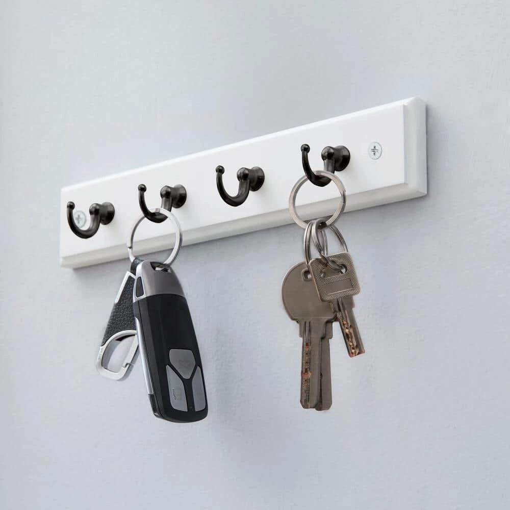 Home Decorators Collection 9 in. White Key Rack with 4 Matte Black Hooks 5 Home Decorators Collection 9 in. White Key Rack with 4 Matte Black Hooks - Image 3