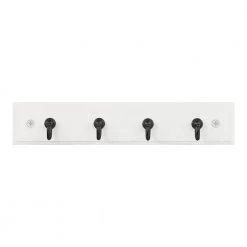 Home Decorators Collection 9 in. White Key Rack with 4 Matte Black Hooks