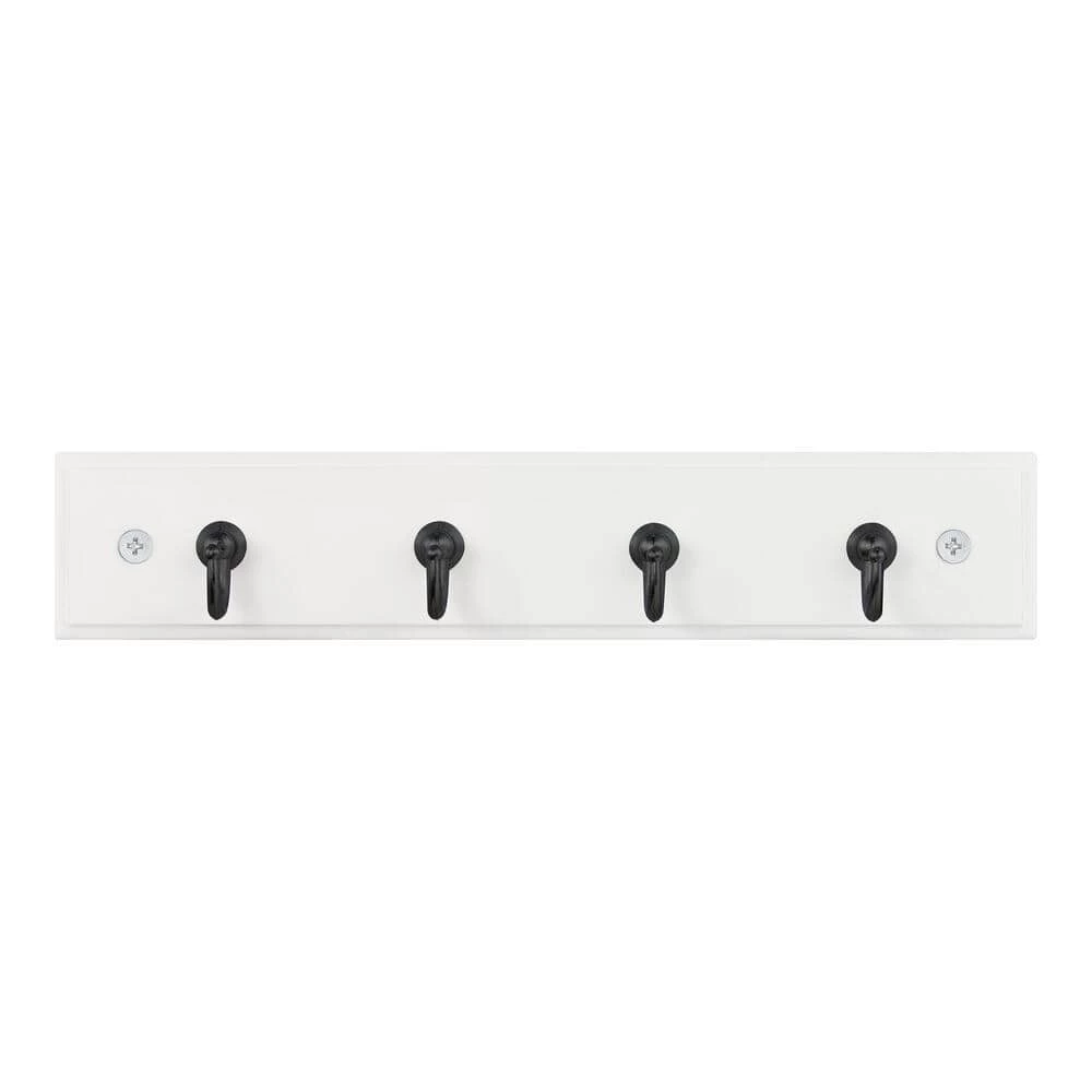 Home Decorators Collection 9 in. White Key Rack with 4 Matte Black Hooks 3 Home Decorators Collection 9 in. White Key Rack with 4 Matte Black Hooks