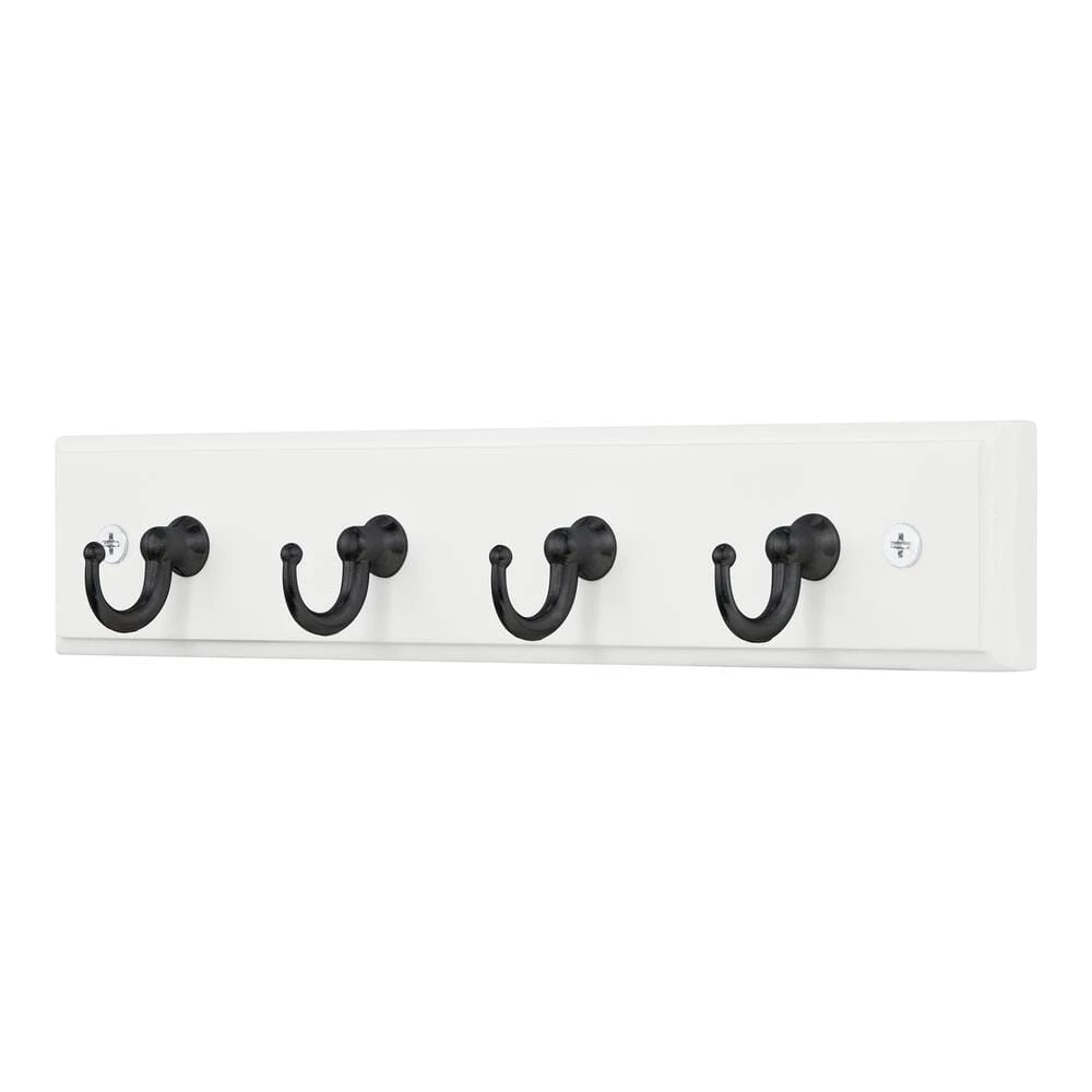 Home Decorators Collection 9 in. White Key Rack with 4 Matte Black Hooks 4 Home Decorators Collection 9 in. White Key Rack with 4 Matte Black Hooks - Image 2