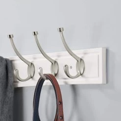 Home Decorators Collection 27 in. White Hook Rack with 5 Satin Nickel Pilltop Hooks (2-Pack) -Home Decorators Soldes white home decorators collection hooks 64341 1f 1000