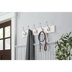 Home Decorators Collection 27 in. White Hook Rack with 5 Satin Nickel Pilltop Hooks (2-Pack) -Home Decorators Soldes white home decorators collection hooks 64341 31 1000