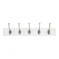 Home Decorators Collection 27 in. White Hook Rack with 5 Satin Nickel Pilltop Hooks (2-Pack)