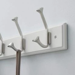 Home Decorators Collection 18 in. White Hook Rack with 4 Satin Nickel Hooks (2-Pack) -Home Decorators Soldes white home decorators collection hooks 64371 1f 1000