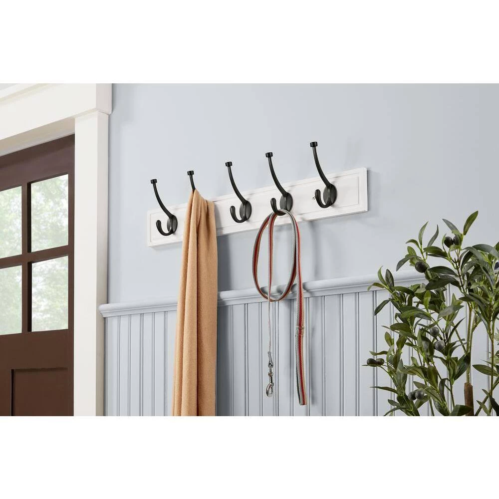 Home Decorators Collection 27 in. White Hook Rack with 5 Matte Black Pilltop Hooks (2-Pack) 7 Home Decorators Collection 27 in. White Hook Rack with 5 Matte Black Pilltop Hooks (2-Pack) - Image 5