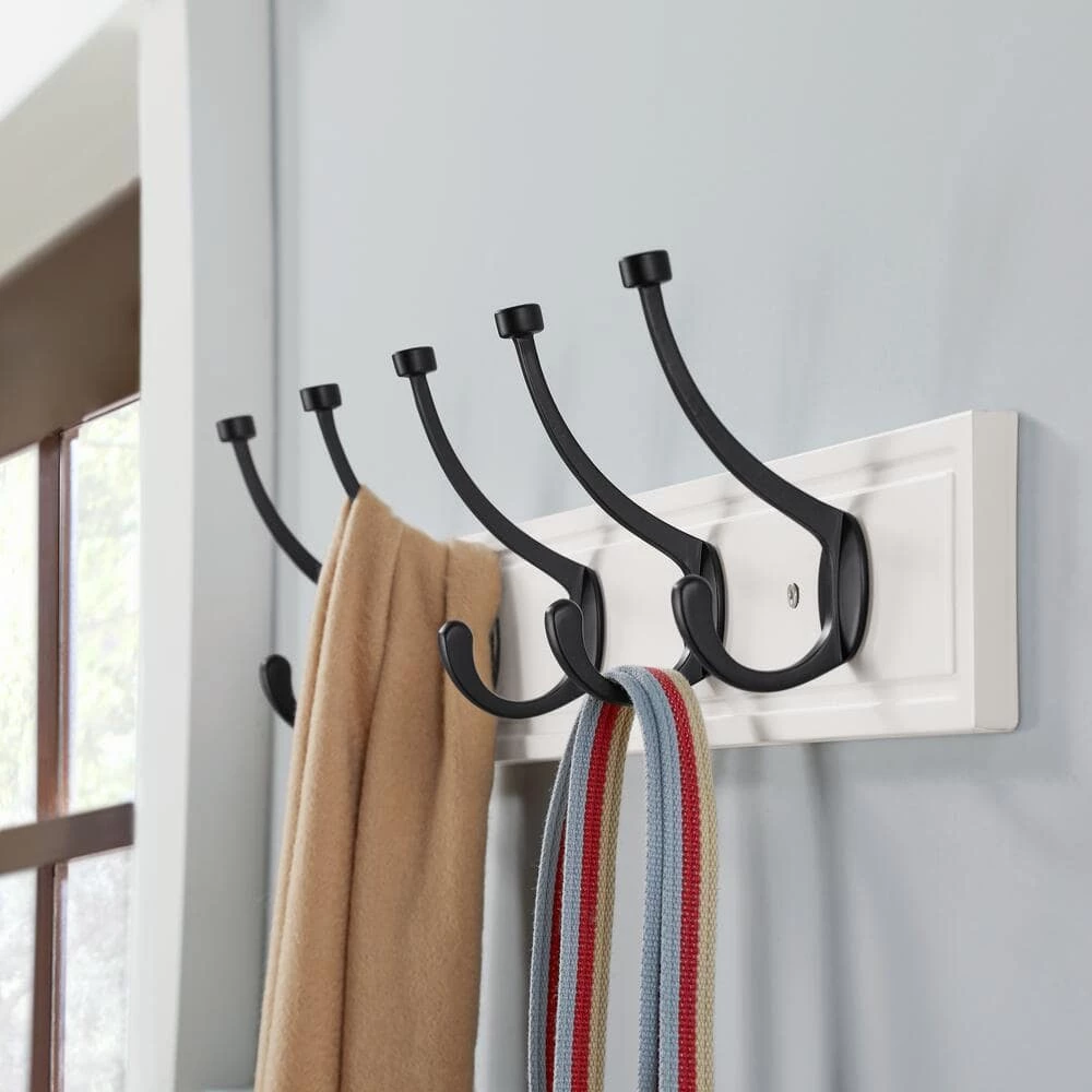 Home Decorators Collection 27 in. White Hook Rack with 5 Matte Black Pilltop Hooks (2-Pack) 5 Home Decorators Collection 27 in. White Hook Rack with 5 Matte Black Pilltop Hooks (2-Pack) - Image 3