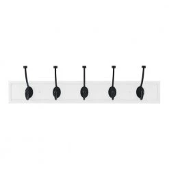 Home Decorators Collection 27 in. White Hook Rack with 5 Matte Black Pilltop Hooks (2-Pack)