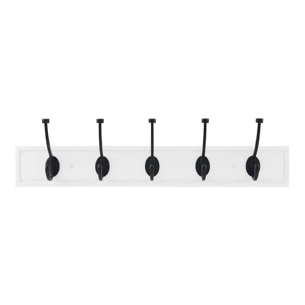 Home Decorators Collection 27 in. White Hook Rack with 5 Matte Black Pilltop Hooks (2-Pack) 3 Home Decorators Collection 27 in. White Hook Rack with 5 Matte Black Pilltop Hooks (2-Pack)