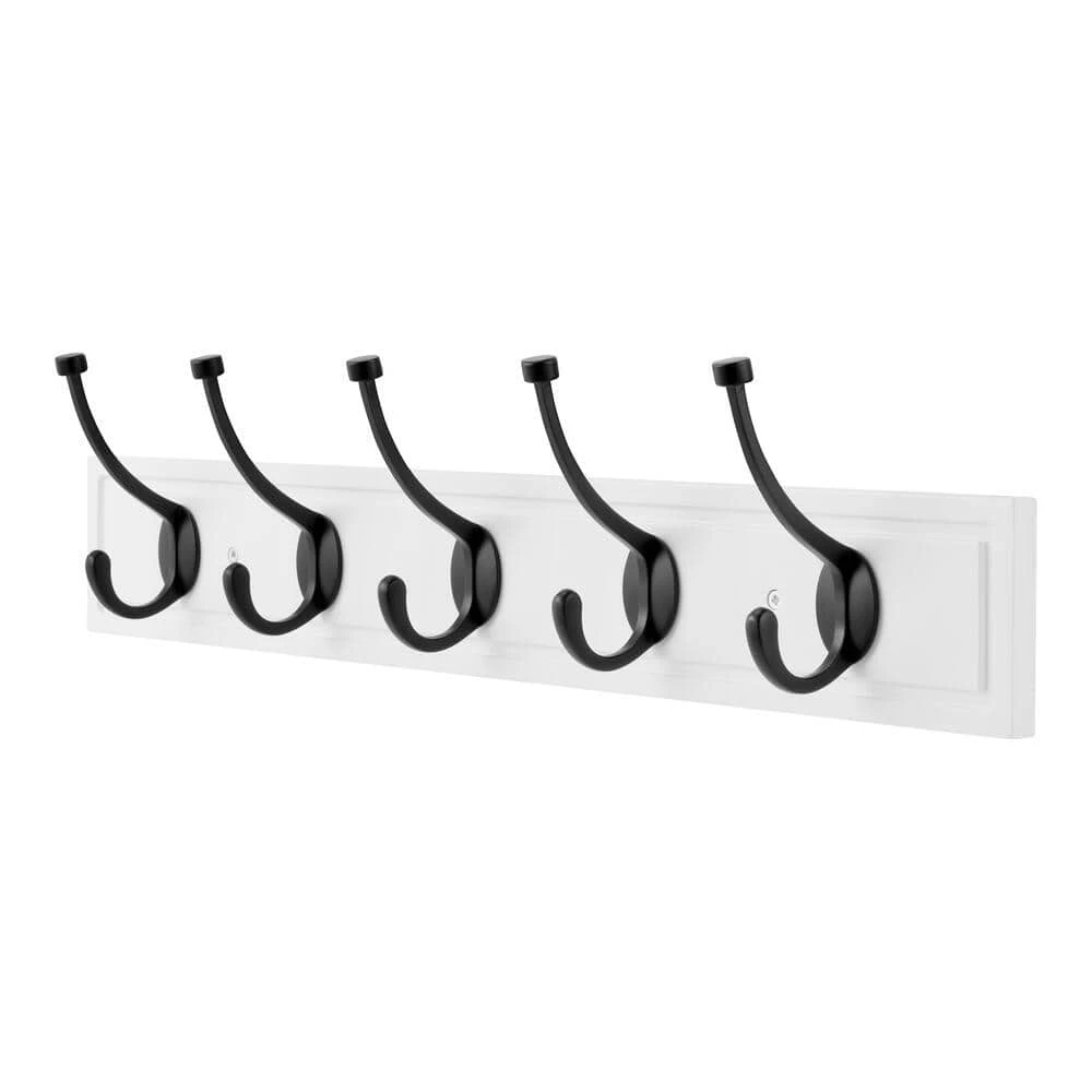 Home Decorators Collection 27 in. White Hook Rack with 5 Matte Black Pilltop Hooks (2-Pack) 4 Home Decorators Collection 27 in. White Hook Rack with 5 Matte Black Pilltop Hooks (2-Pack) - Image 2