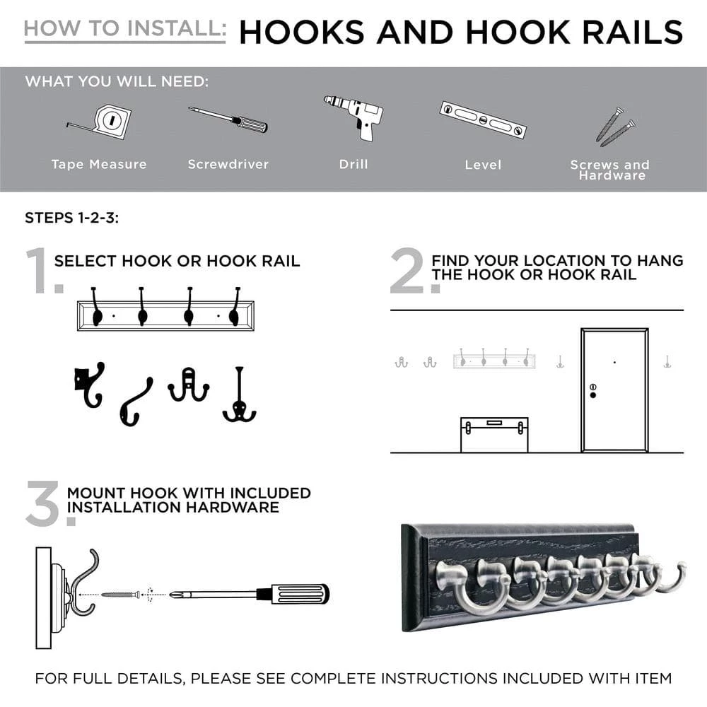 Home Decorators Collection 18 in. L White Hook Rail 5 Home Decorators Collection 18 in. L White Hook Rail - Image 3