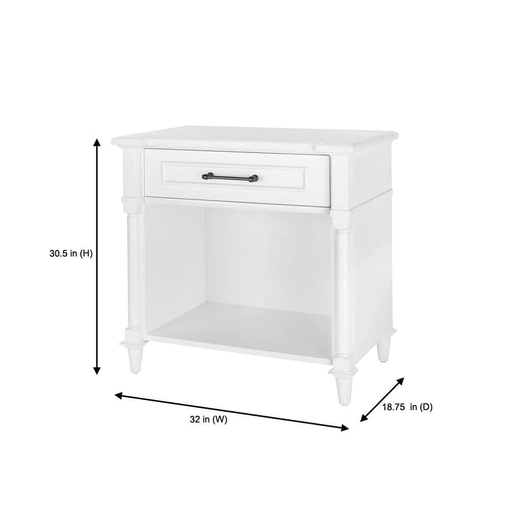 Home Decorators Collection Bellmore 1-Drawer White Nightstand (32 in. W x 18.75 in. D x 30.5 H) 4 Home Decorators Collection Bellmore 1-Drawer White Nightstand (32 in. W x 18.75 in. D x 30.5 H) - Image 2
