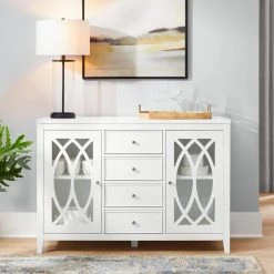 Home Decorators Collection Cliffmore White Glass Door Buffet with Elliptical Pattern -Home Decorators Soldes white home decorators collection sideboards buffet tables m22074h3 40 1000
