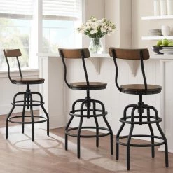 Home Decorators Collection Hamrick Industrial Adjustable Height Backed Bar Stool